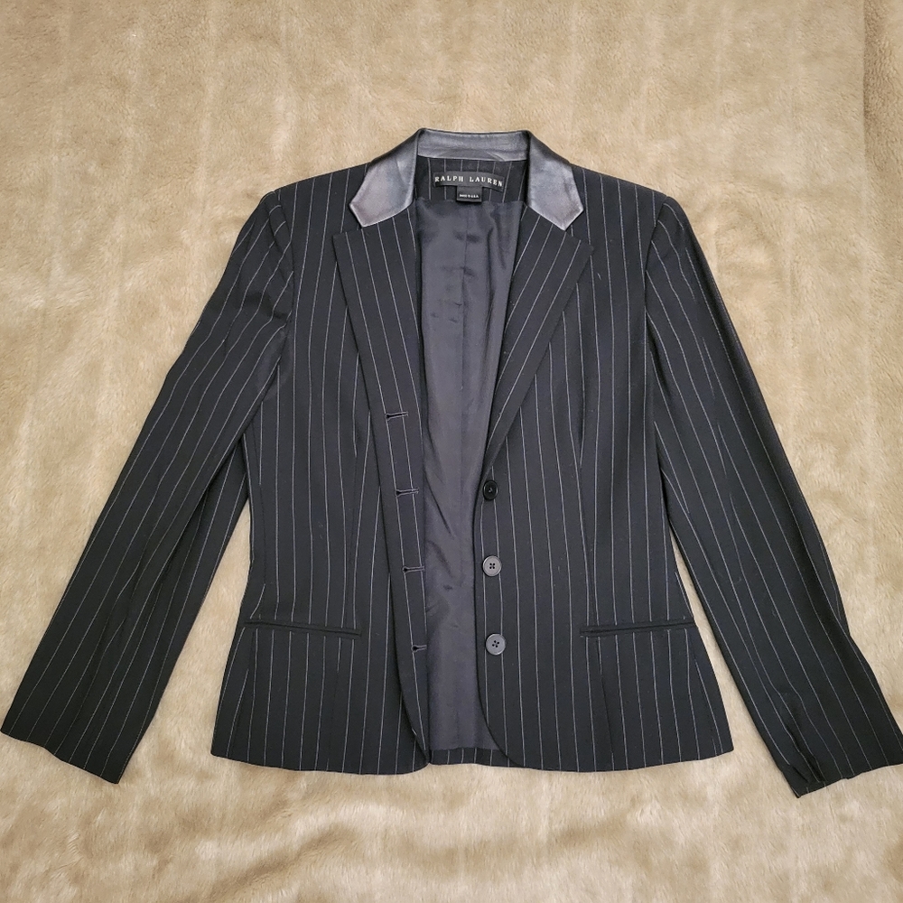 Ralph Lauren Black Label leather collar pinstripe jacket blazer